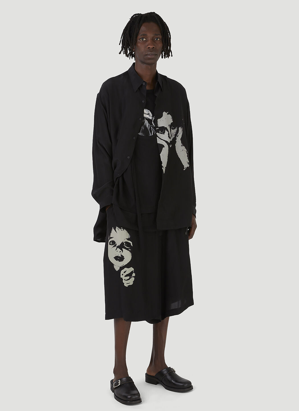 Yohji Yamamoto Men's' O-Beroko Print Shorts in Black | LN-CC®