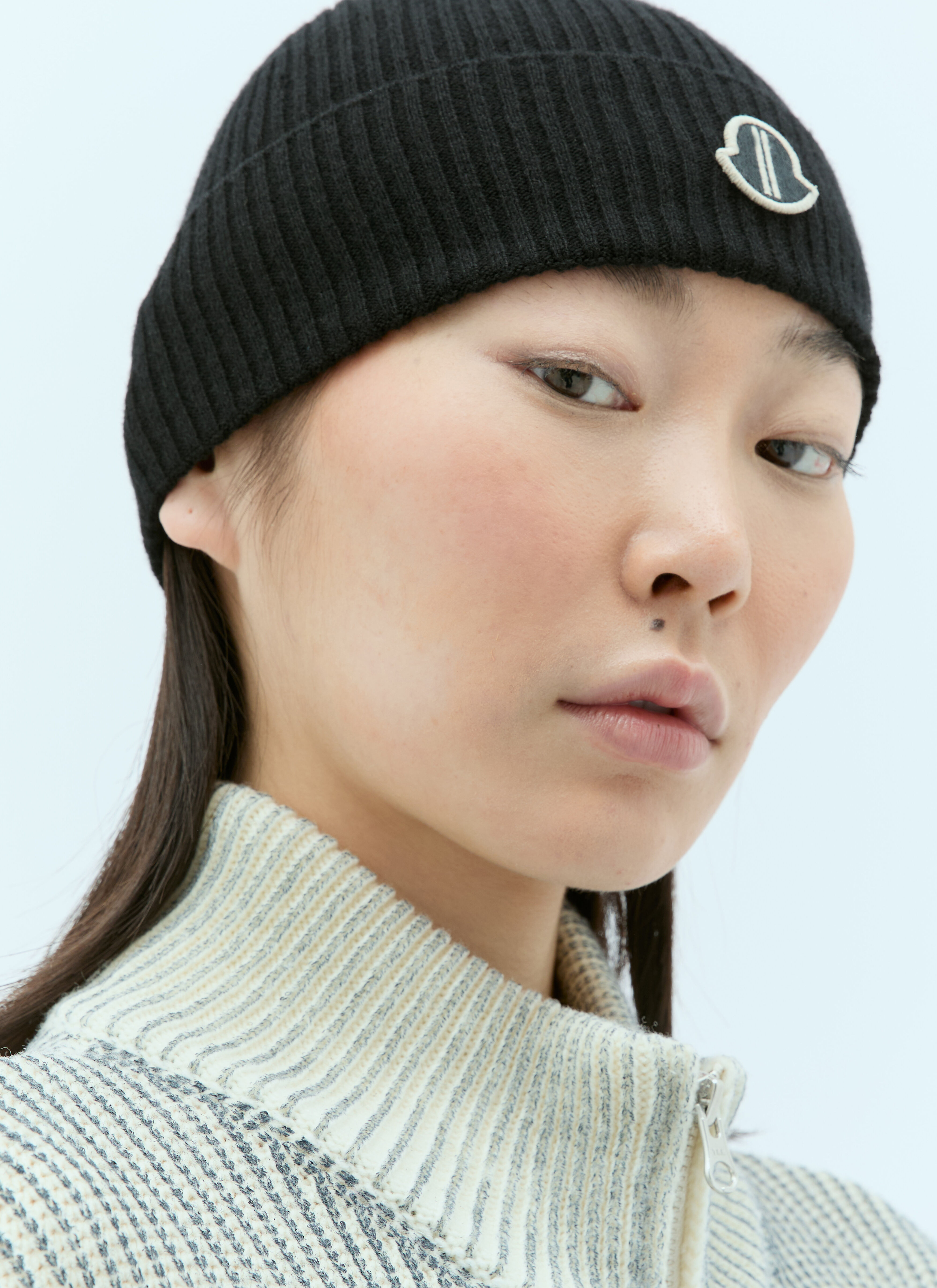 モンクレールRick Owensコラボニット帽 Moncler x Rick Owens レディース ロゴパッチ カシミアビーニー