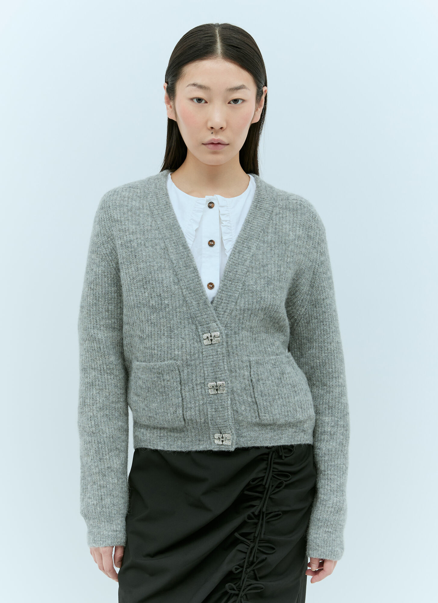 Shop Ganni Soft Wool-blend Cardigan In Grey