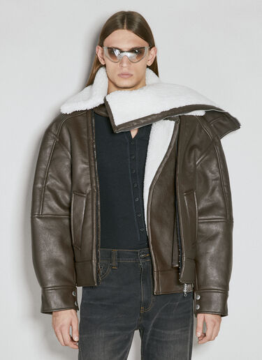Y/Project Hook And Eye Synthetic Leather Jacket Brown ypr0153004