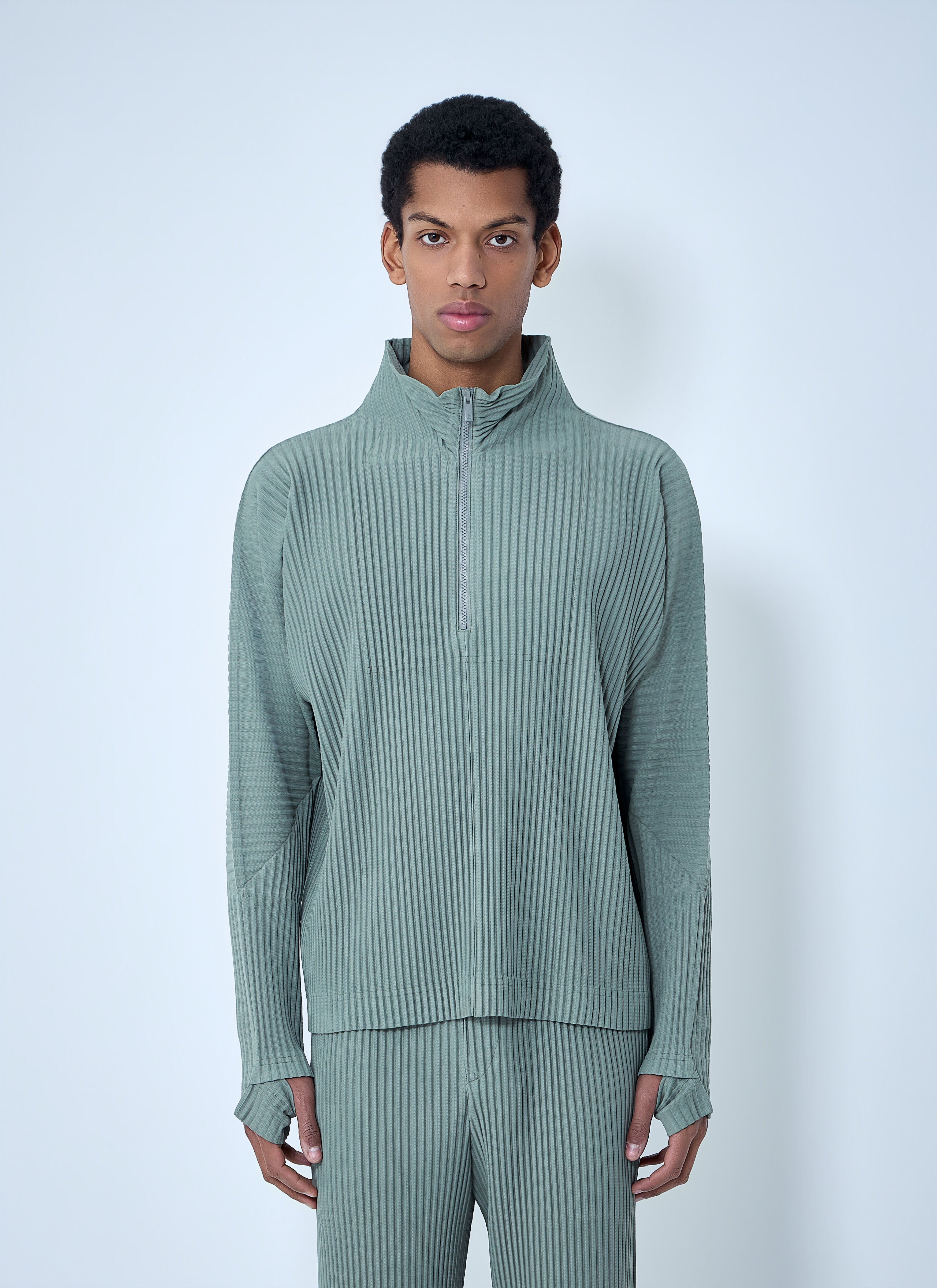 Homme Plissé Issey Miyake Men's' Pleated Quater Zip-Up Sweatshirt