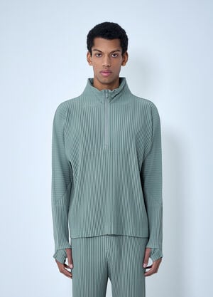 Homme Plissé Issey Miyake Pleated Quater Zip-Up Sweatshirt Olive hmp0163005