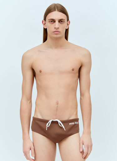 Miu Miu Men's Logo Embroidery Bikini Briefs in Brown