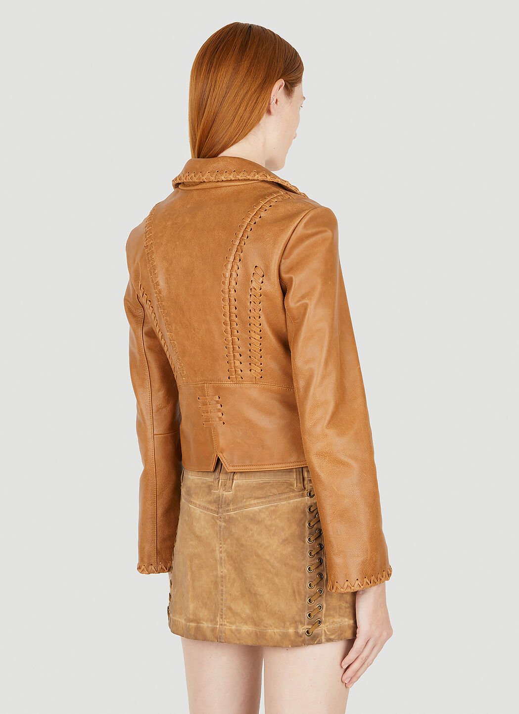Guess tan leather jacket online