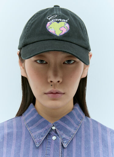 GANNI Logo Embroidery Baseball Cap Grey gan0255073