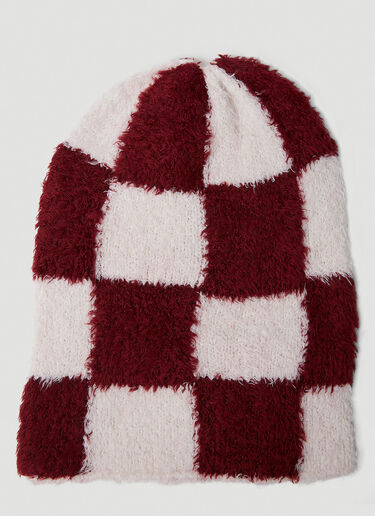 The Elder Statesman Mohawk Slouchy Check Beanie Burgundy tes0150018