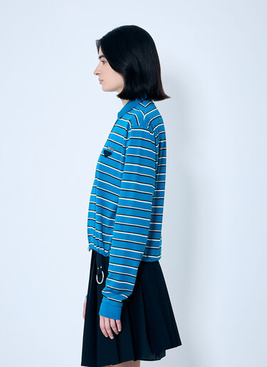 Prada Long Sleeve Striped Polo Shirt Blue pra0260016