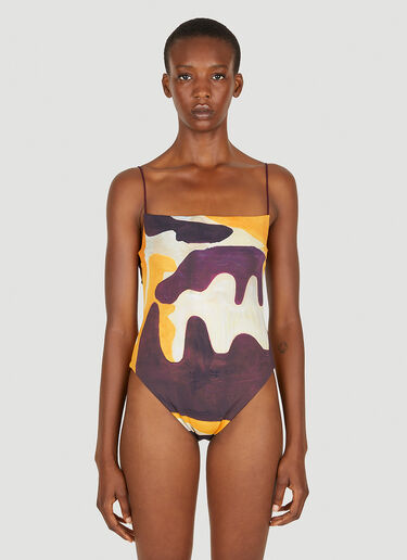 Ziah Joan Print Fine Strap Swimsuit Burgundy zia0250001