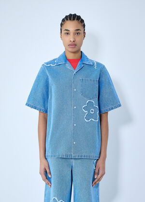 Marni Denim Shirt With Flower Motif Black mni0259003