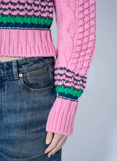 LN-CC® - Lacoste: Runway Striped Textured Wool Sweater - Pink Lacoste Runway Striped Textured Wool Sweater Pink lac0266001