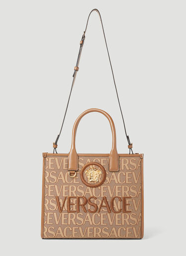 Versace Allover Small Tote Bag Brown vrs0253051