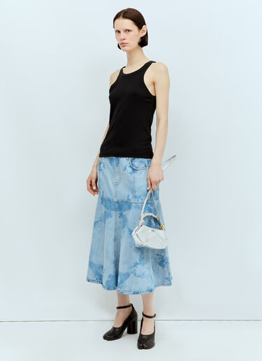 GANNI Bleach Denim Flounce Midi Skirt Blue gan0256008