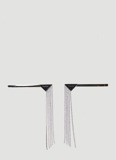 Prada 两件套徽标铭牌水晶发夹 黑色 pra0247013