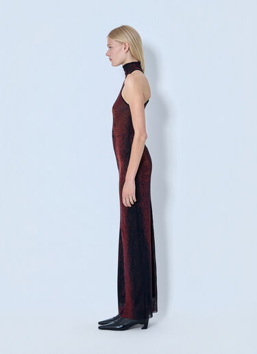 Jean Paul Gaultier Mesh High Neck Python Printed Long Dress Brown jpg0264001