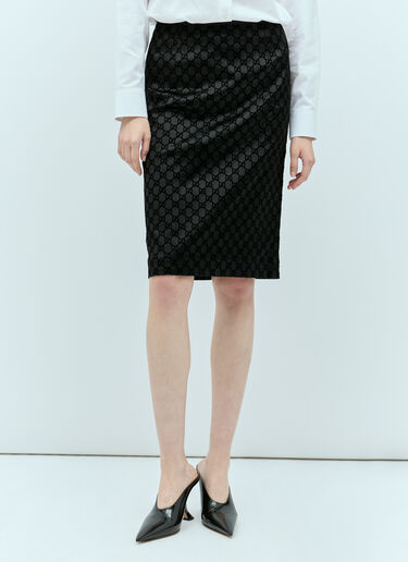 Gucci GG 프린트 실크 더체스 스커트  블랙 guc0255184