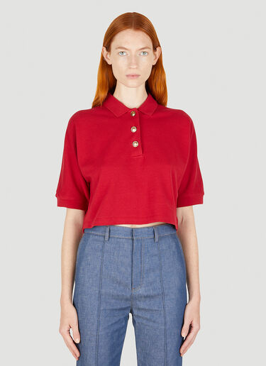Saint Laurent Cropped Polo Top Red sla0248004