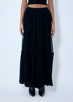Saint Laurent Ruffled Silk Skirt Black sla0259131
