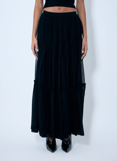 Saint Laurent Ruffled Silk Skirt Black sla0259131