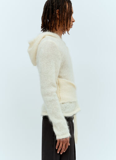 Aaron Esh Mohair Tied Hooded Sweater Cream ash0154001