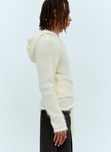 Aaron Esh Mohair Tied Hooded Sweater Ivory ash0154001