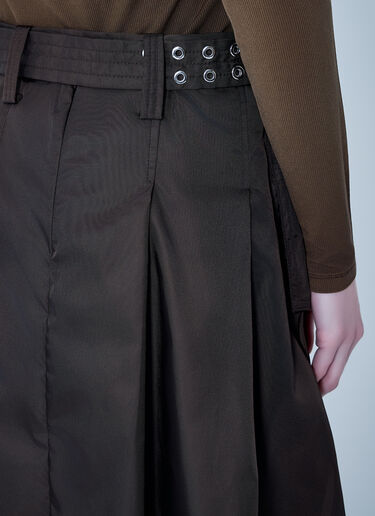 GANNI Duchesse Nylon Midi Pleated Pocket Skirt Dark Brown gan0263027