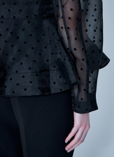 GANNI Flocked Organza Peplum Shirt Black gan0263019