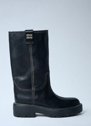 Miu Miu Leather Logo Motif Boots Black miu0262111