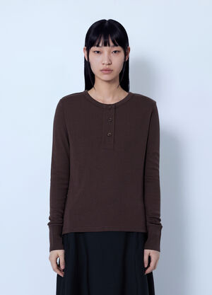 Studio Nicholson Roane Long Sleeve Henley Brown stn0265009