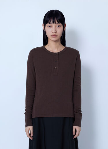 LN-CC® - Studio Nicholson: Roane Long Sleeve Henley - Brown Studio Nicholson Roane Long Sleeve Henley Brown stn0265009