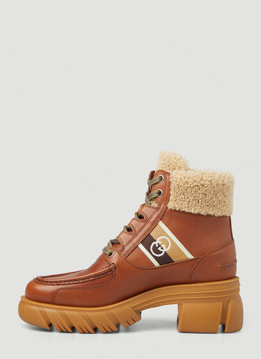 Gucci 提花拼接系带踝靴 棕色 guc0247112