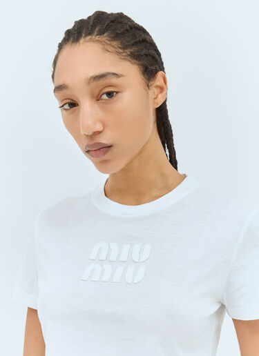 Miu Miu Logo Embossed T-Shirt White miu0258070