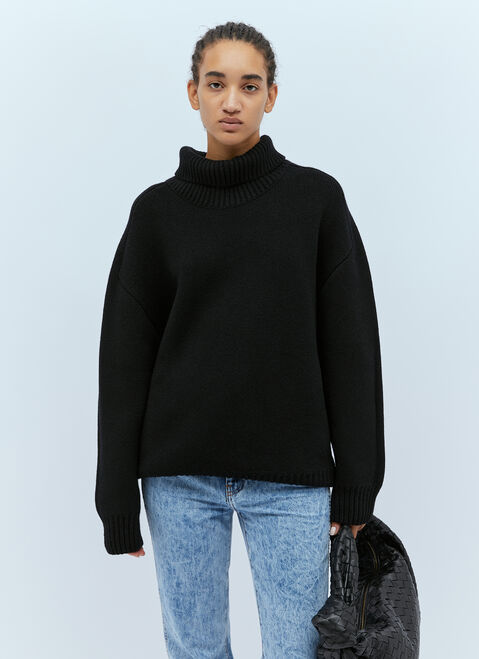 KHAITE Landed High Neck Knit Sweater Cream kha0253007