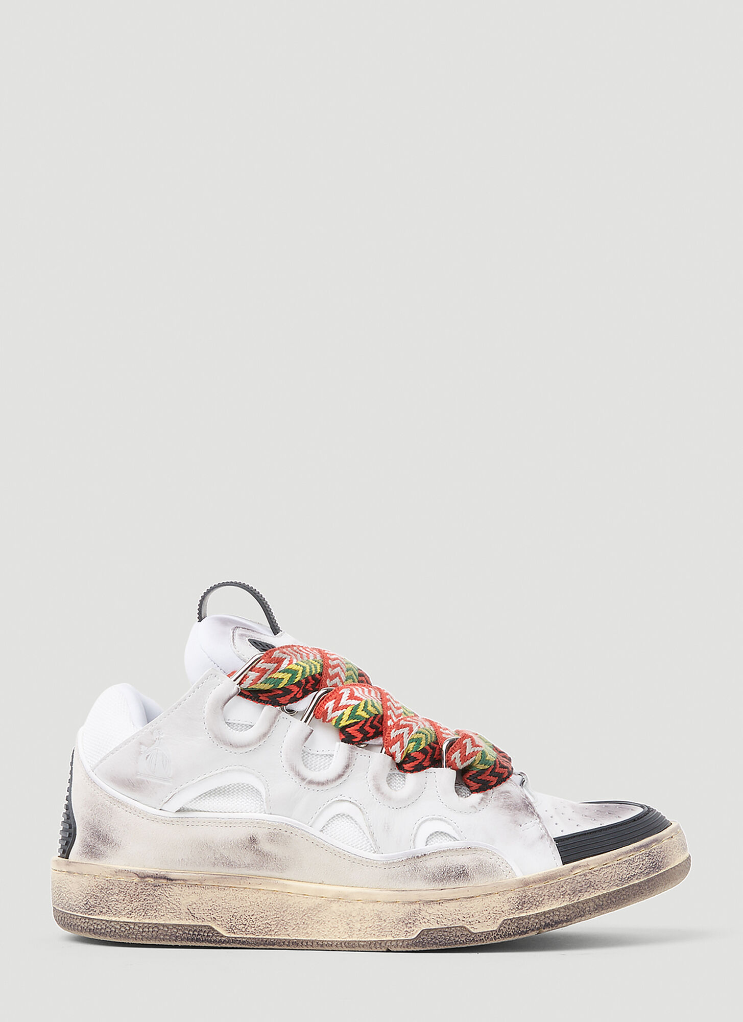 Lanvin Curb Leather And Glitter Sneakers In White