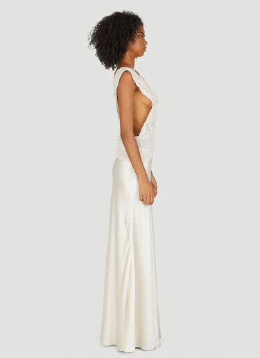 Saint Laurent Plunging Lace Dress White sla0249015