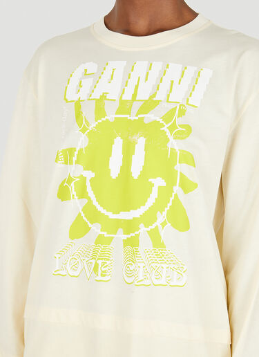 GANNI Love Club Long Sleeve T-Shirt Cream gan0248024