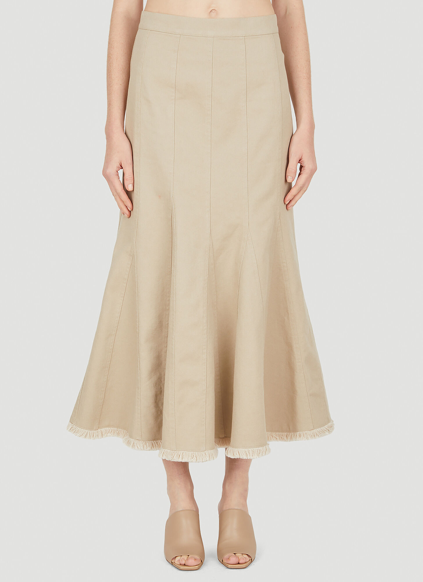 Max Mara Pleated High-rise Cotton Midi Skirt In Beige