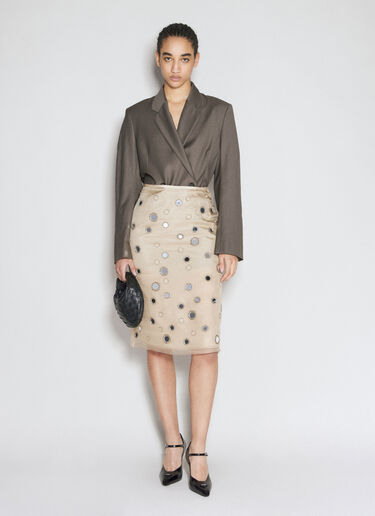 Prada Mirror-Embellished Organza Midi-Skirt Beige pra0256009