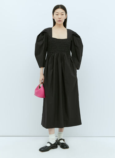 GANNI Open-Neck Smock Midi Dress Black gan0255010