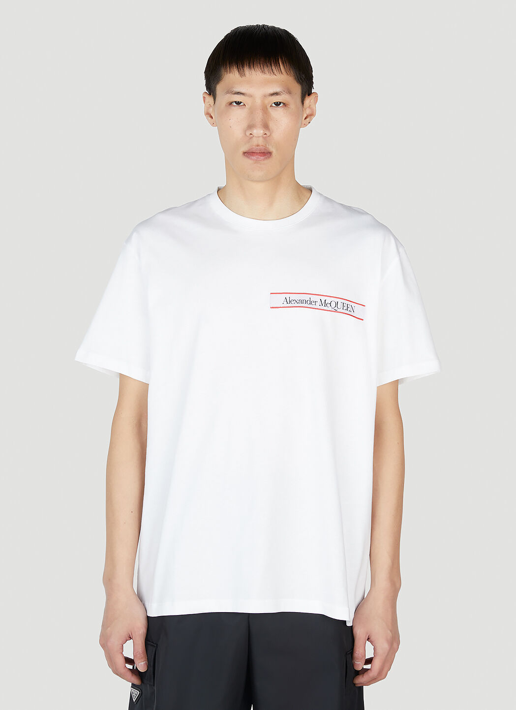 Alexander McQueen 로고 테이프 티셔츠 화이트 amq0149025