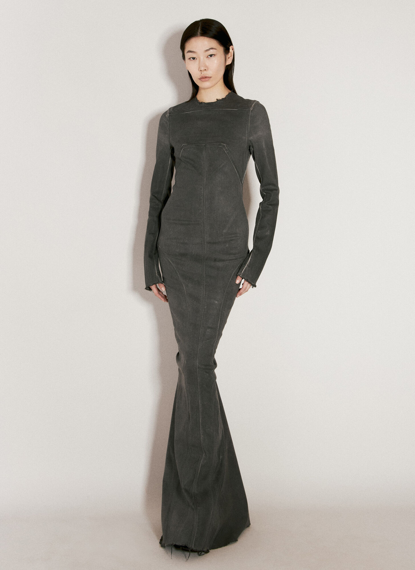 Shop Rick Owens Coated Denim Maxi Dress In Grey