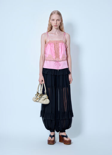 Chloé Camisole Top In Washed Silk Satin & Lace Pink chl0265013