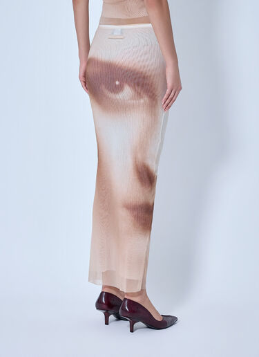 LN-CC® - Jean Paul Gaultier: Mesh Printed Face Long Skirt - Beige Jean Paul Gaultier Mesh Printed Face Long Skirt Beige jpg0266006