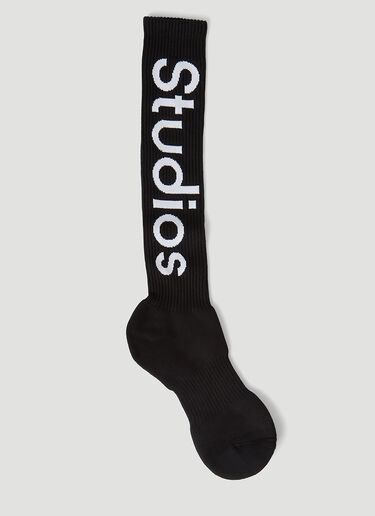 Acne Studios Logo Knee-High Socks Black acn0346012