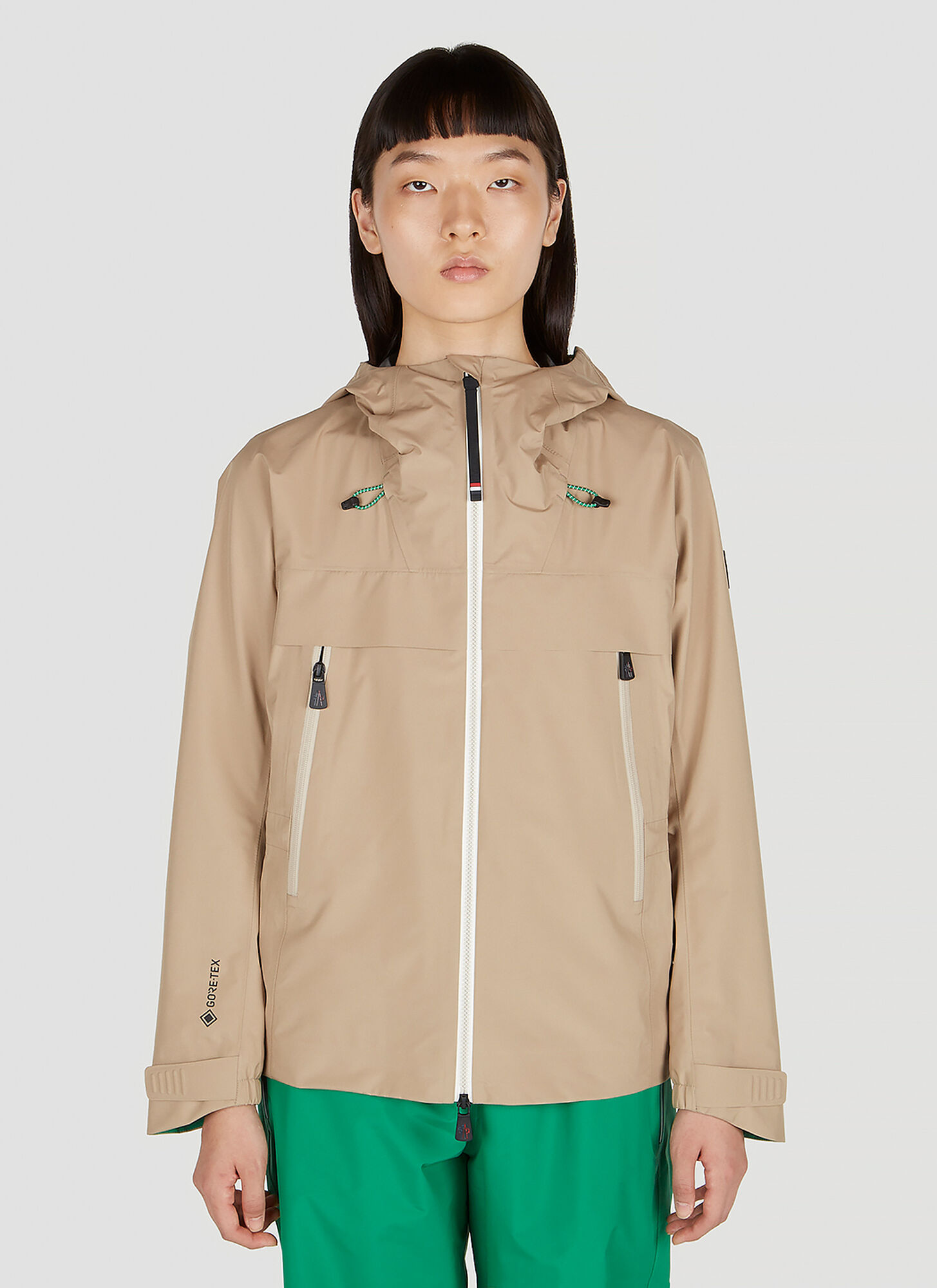 Moncler Single-breasted Hooded Coat In Beige