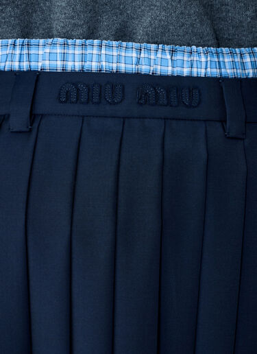 Miu Miu Pleated Batavia Midi Skirt Blue miu0260007