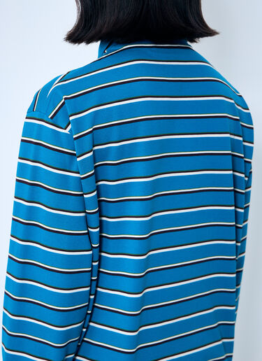 Prada Long Sleeve Striped Polo Shirt Blue pra0260016