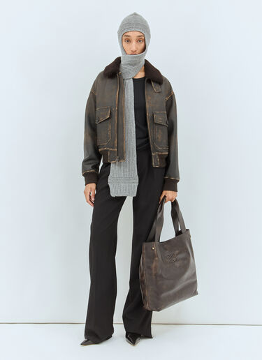 Miu Miu Leather Hobo Tote Bag Brown miu0258027