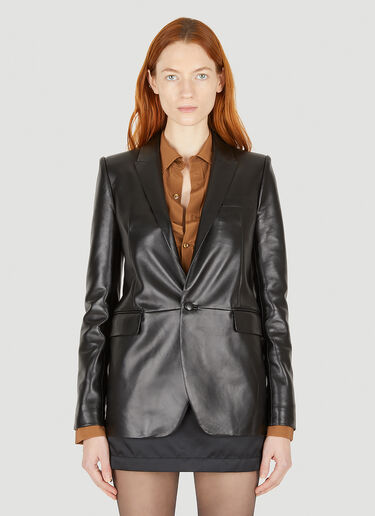 Saint Laurent Single Breasted Leather Blazer Black sla0247005