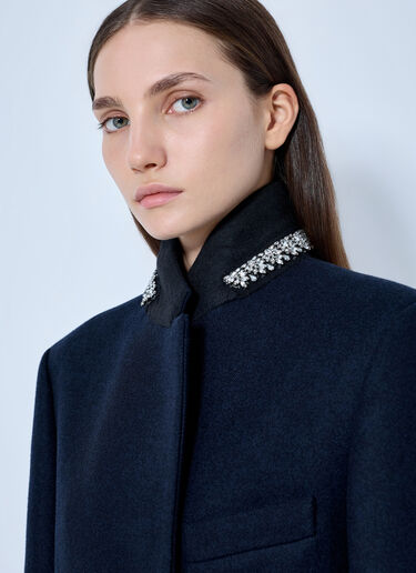 Prada Single-breasted Embroidered Double Wool Coat Blue pra0266027