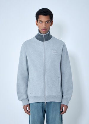 Miu Miu Logo Motif Zip-Up Sweatershirt Grey miu0164010